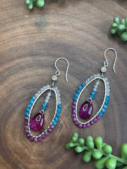 Ruby / Apatite Hoop Earrings