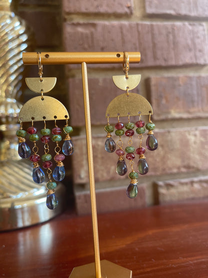 Green/Magenta Czech Beaded Earrings