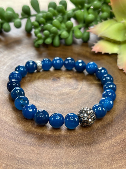 Dark Blue Agate Beaded Bracelet