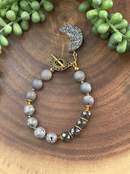 Gray Druzy Crescent Beaded Bracelet