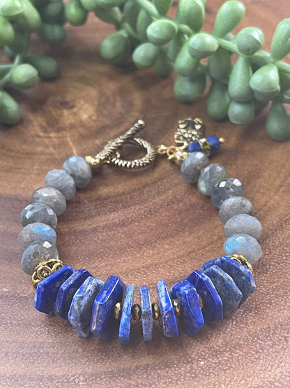 Lapis Lazuli Bracelet - Labradorite Beaded Bracelet - Gemstone Bracelet - Blue Bracelet