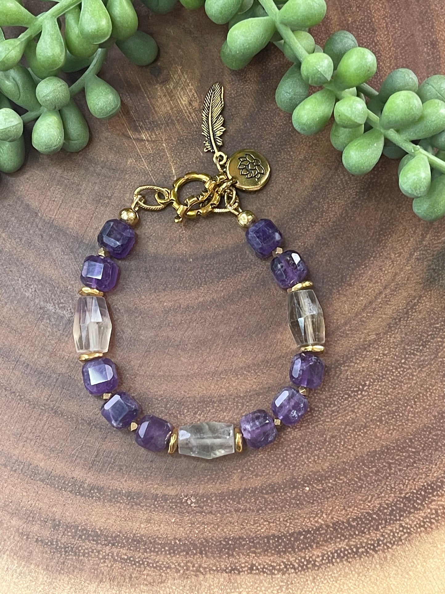 Amethyst and Fluorite Beaded Bracelet