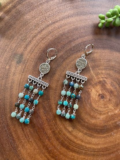 Chrysocolla Beaded Fringe Earrings