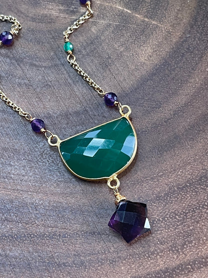 Green Chalcedony / Amethyst Quartz Necklace