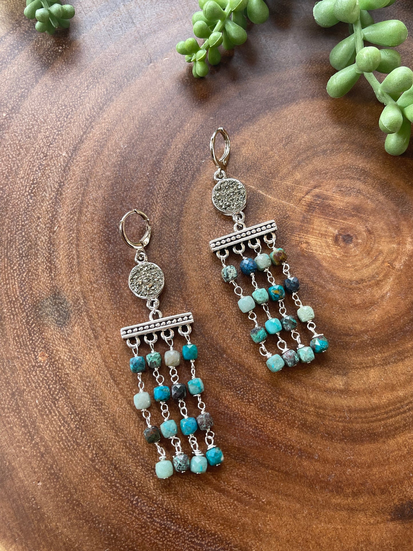 Chrysocolla Beaded Fringe Earrings