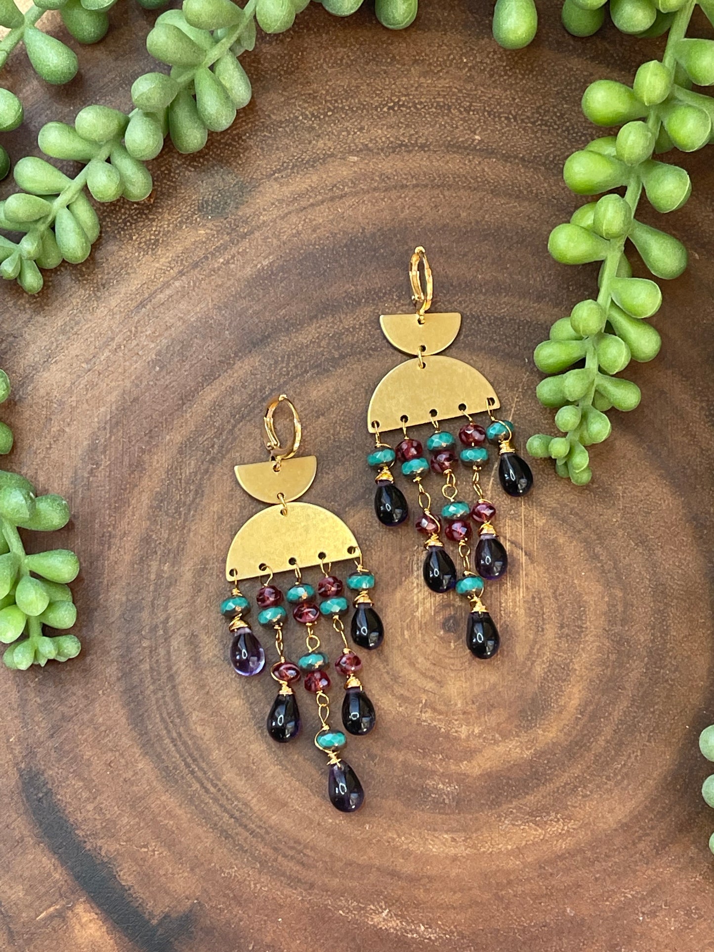 Multicolored Amethyst Czech Beaded Earrings