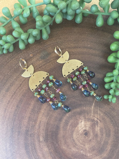 Green/Magenta Czech Beaded Earrings