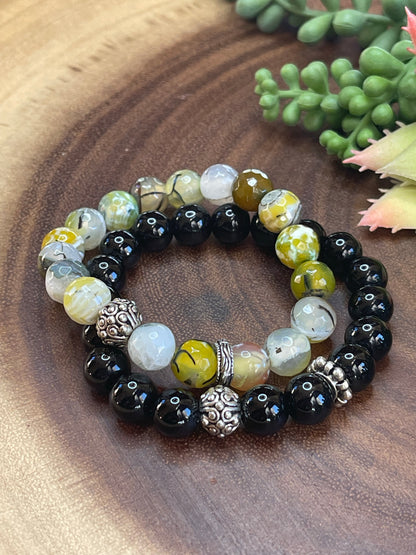 Black Jasper/Yellow Agate Bracelet Set