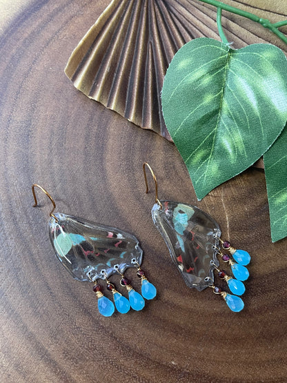 Resin Butterfly / Blue Chalcedony Earrings