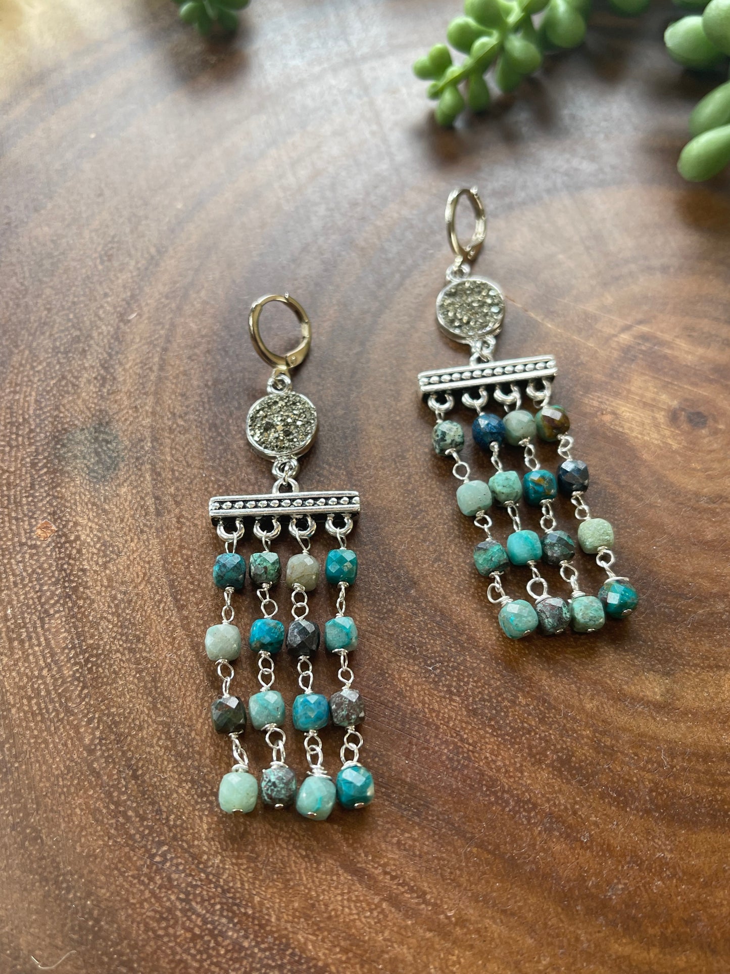 Chrysocolla Beaded Fringe Earrings