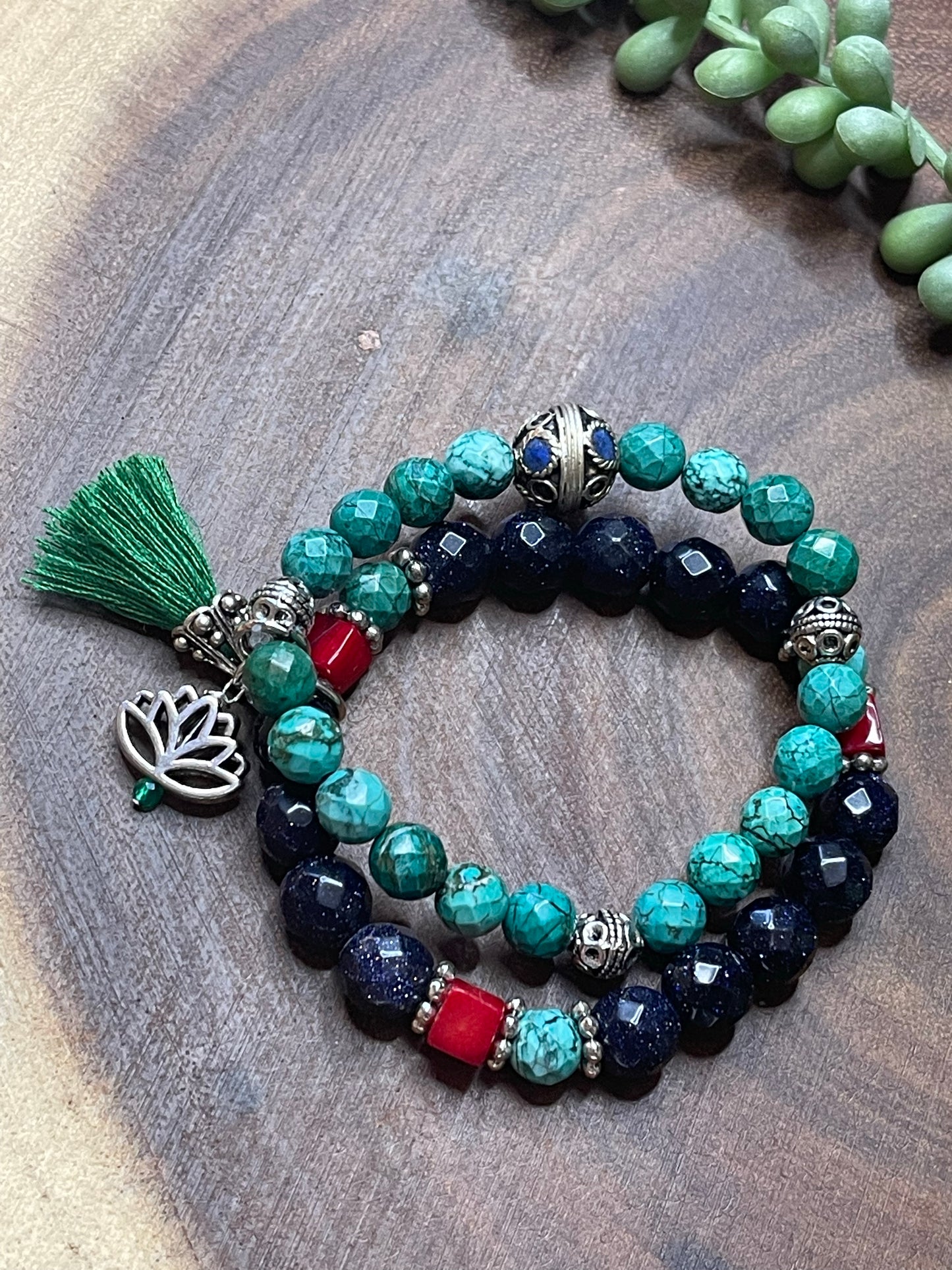 Blue Sunstone/Green Turquoise Bracelet Set