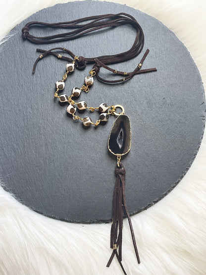 Brown Agate Tassel Necklace