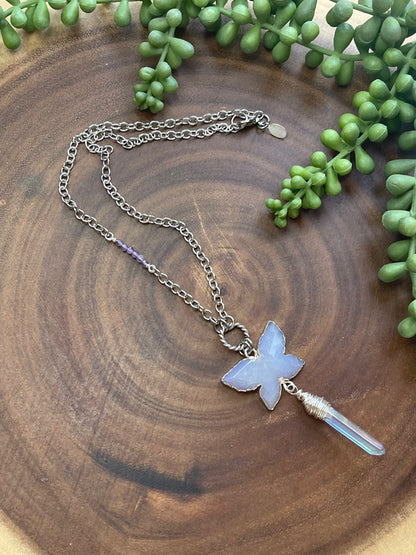 Purple Agate/ Aura Quartz Butterfly Necklace