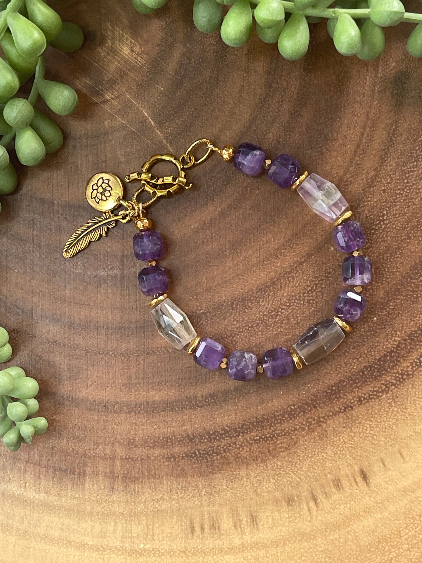 Amethyst and Fluorite Beaded Bracelet