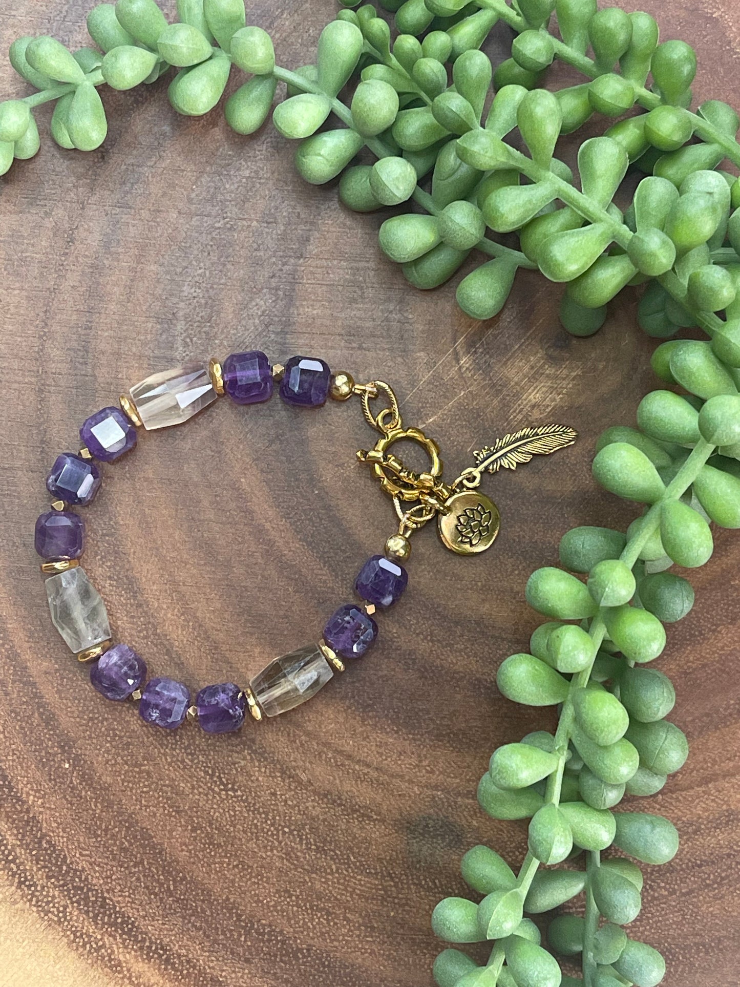 Amethyst and Fluorite Beaded Bracelet