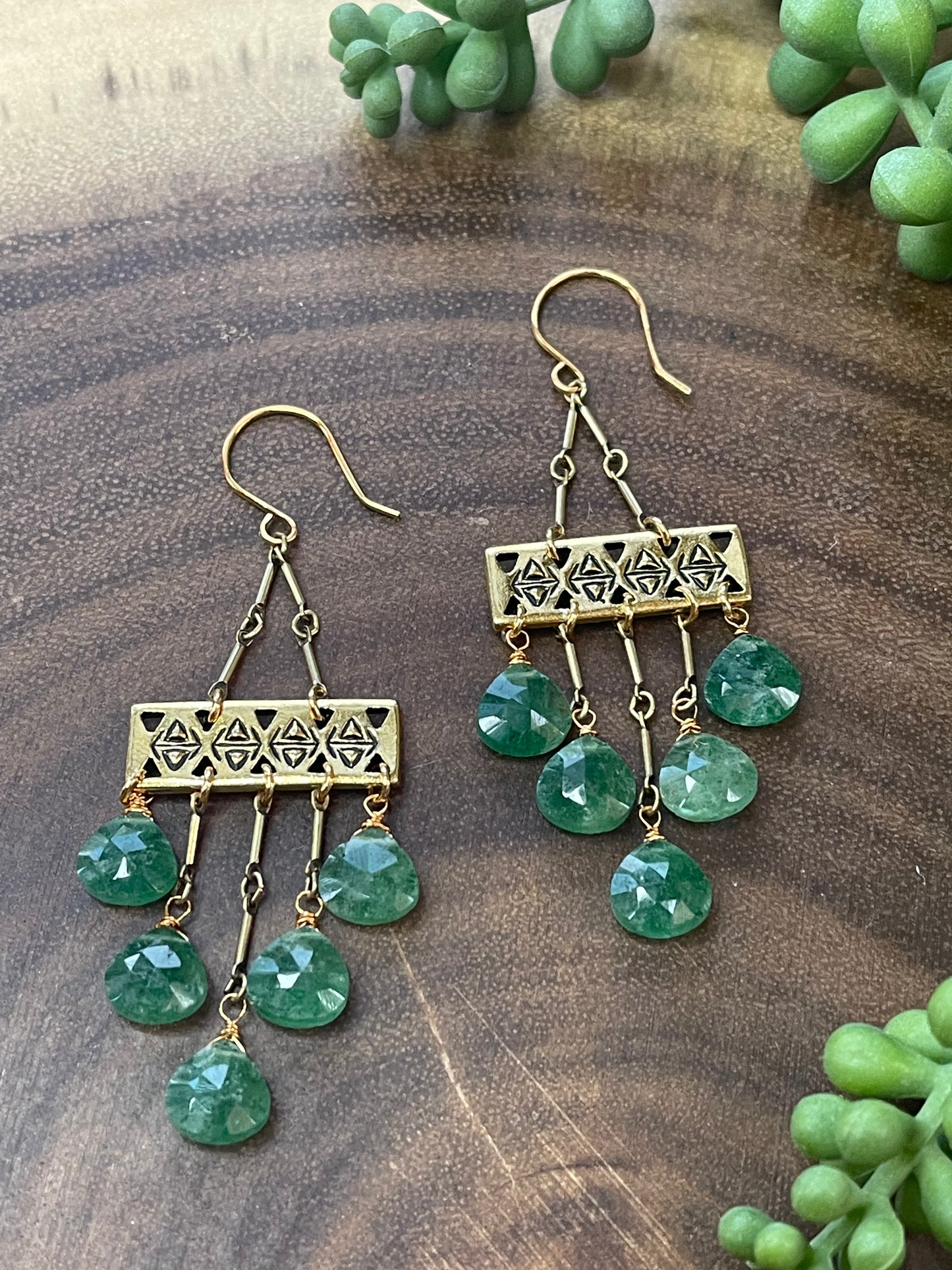 Green Strawberry Quartz Ethnic Earrings