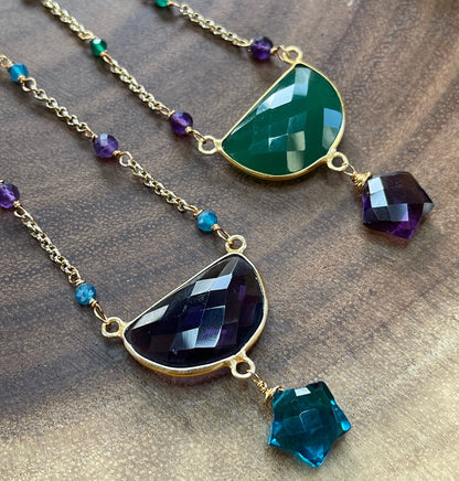 Green Chalcedony / Amethyst Quartz Necklace