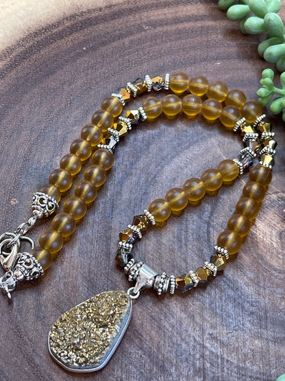 Gold Druzy Beaded  Necklace