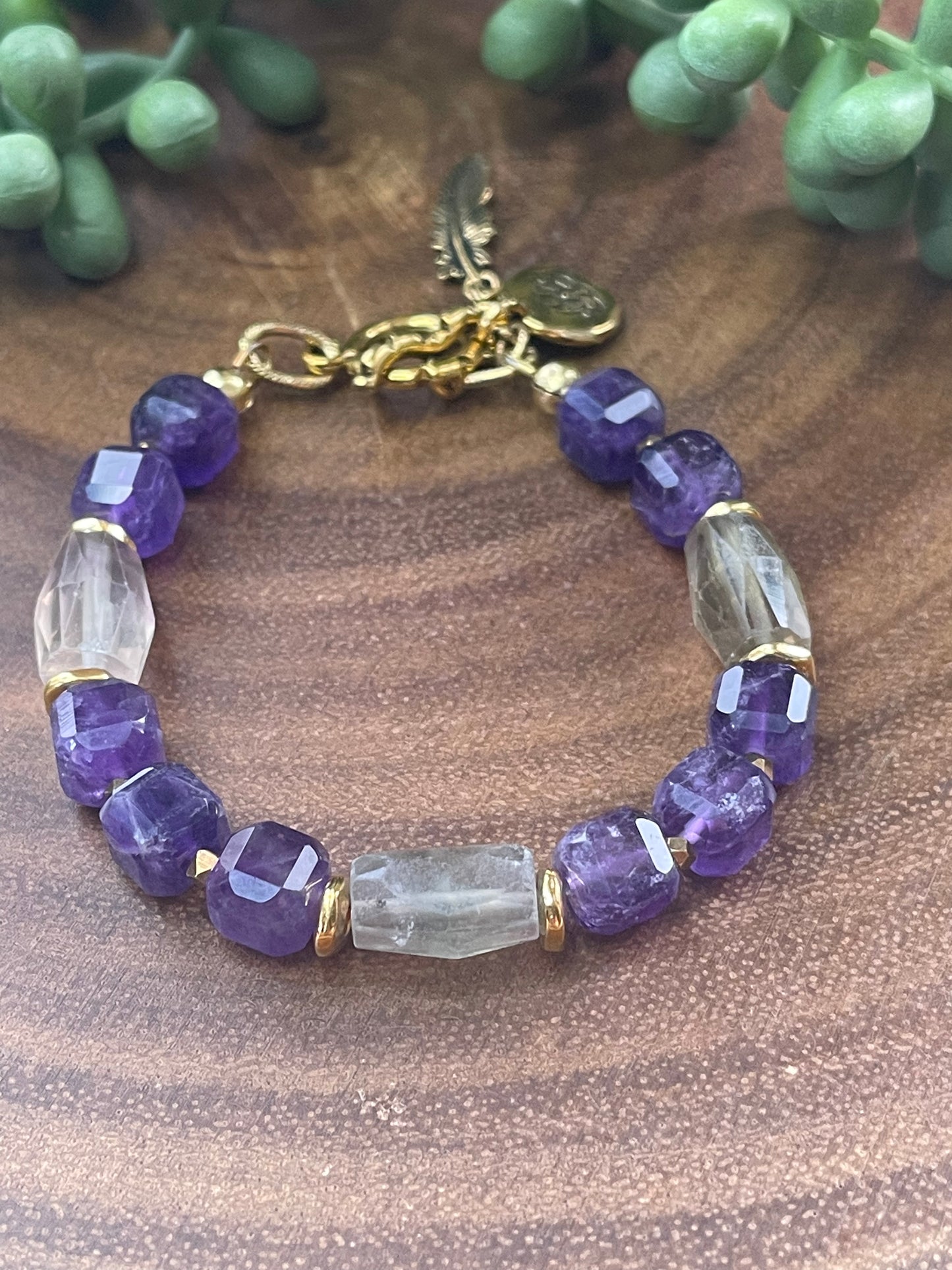 Amethyst and Fluorite Beaded Bracelet