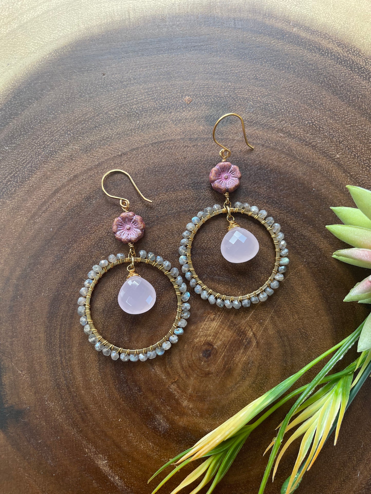 Rose Quartz / Labradorite Hoop Earrings