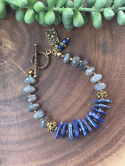 Lapis Lazuli Bracelet - Labradorite Beaded Bracelet - Gemstone Bracelet - Blue Bracelet