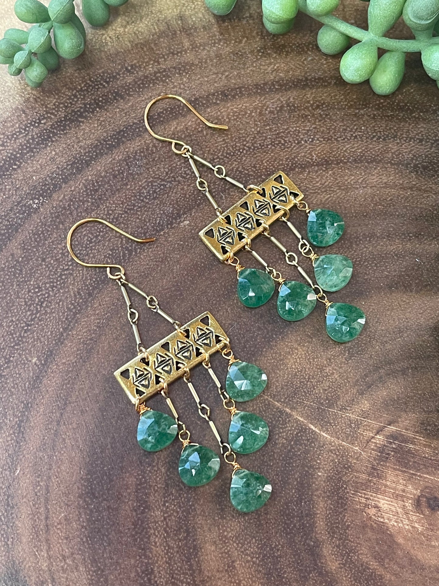 Green Strawberry Quartz Ethnic Earrings