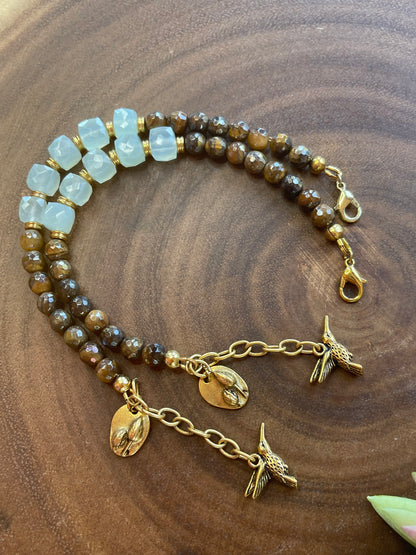 Aqua Chalcedony and Tiger Eye Bracelet