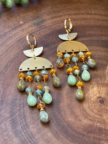 Orange/Green Czech Beaded Earrings