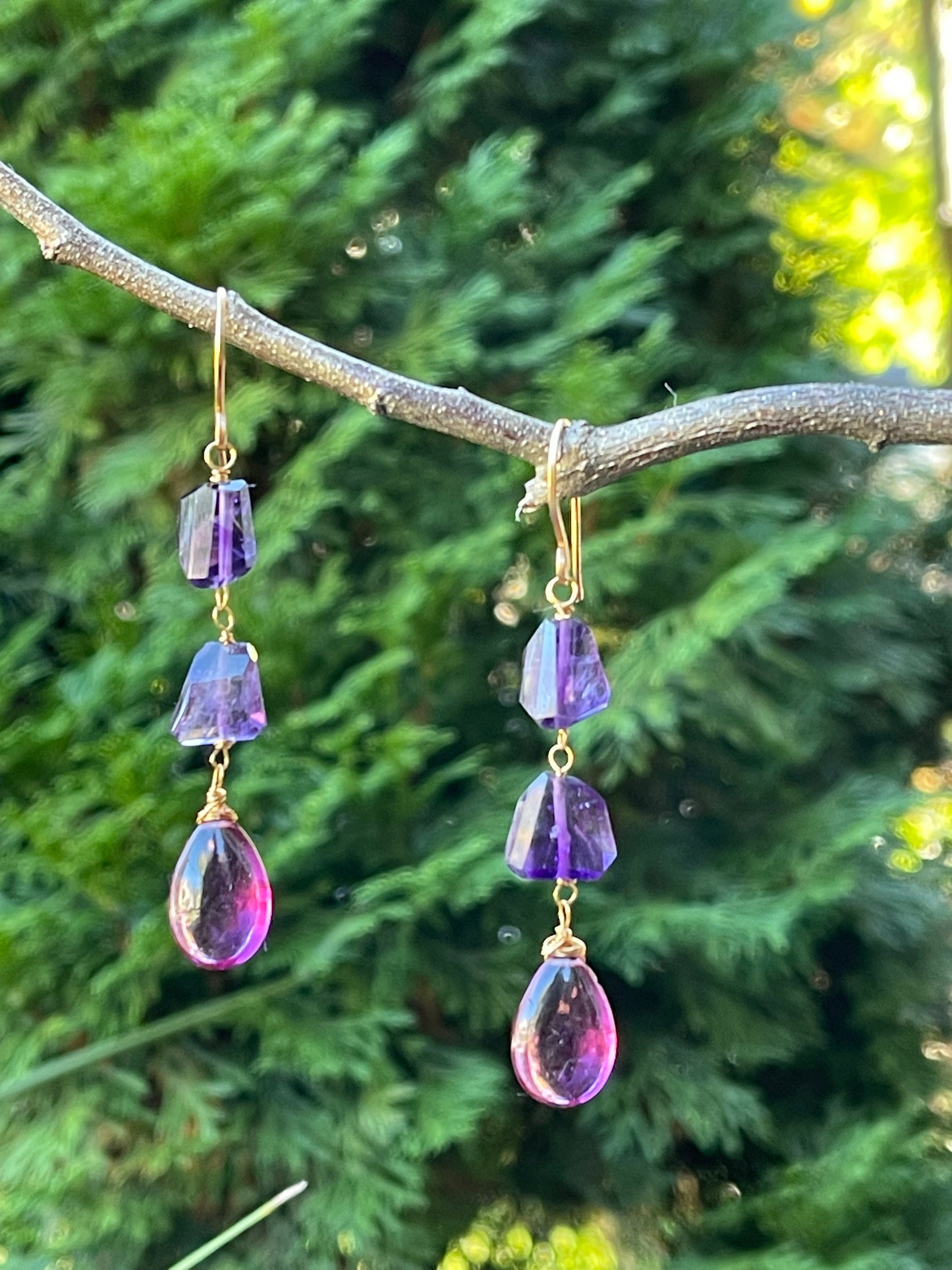 Amethyst and Magenta Quartz Earrings