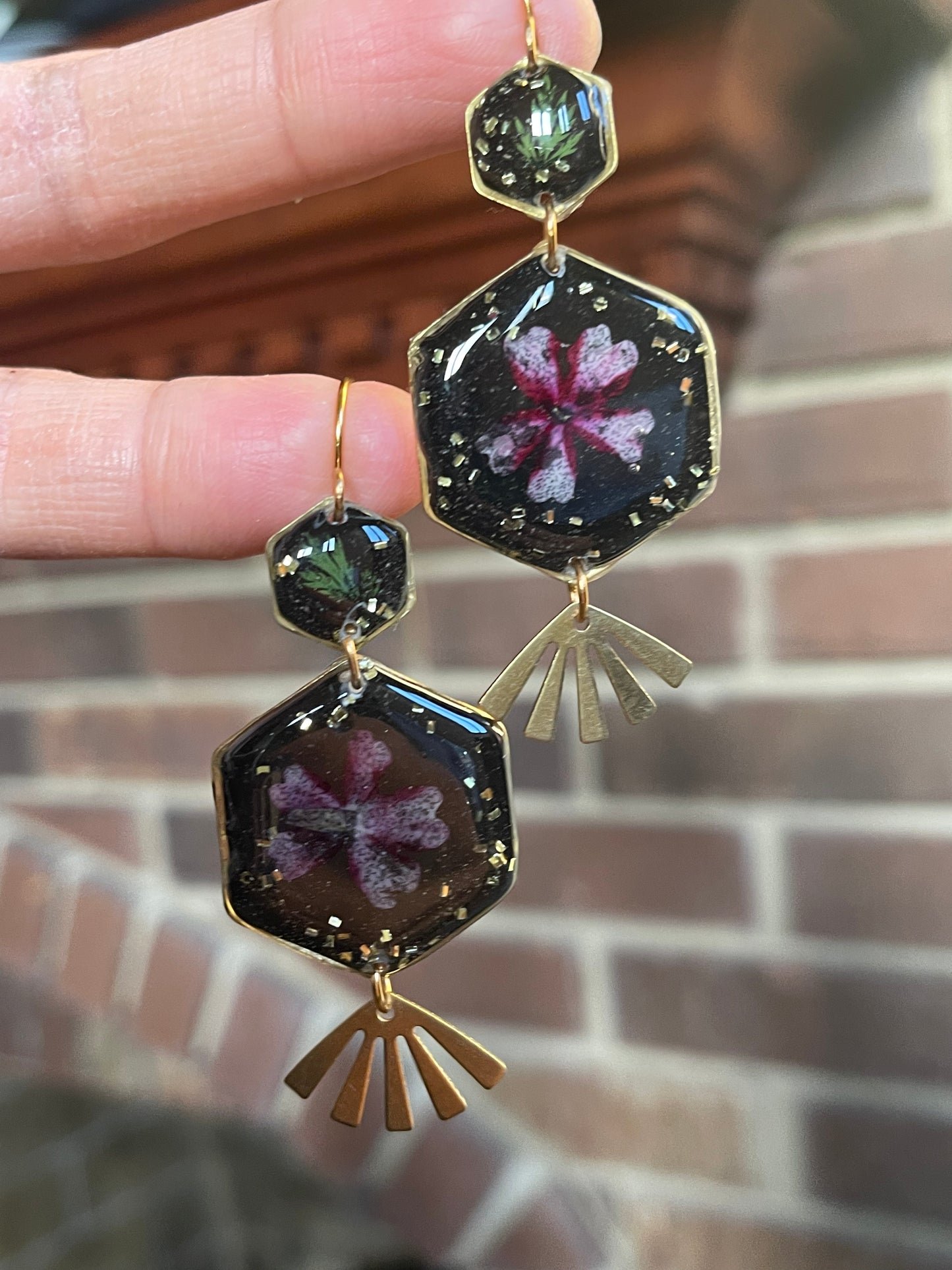 Pink Flower Resin Earrings