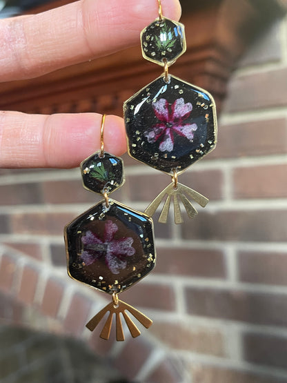 Pink Flower Resin Earrings