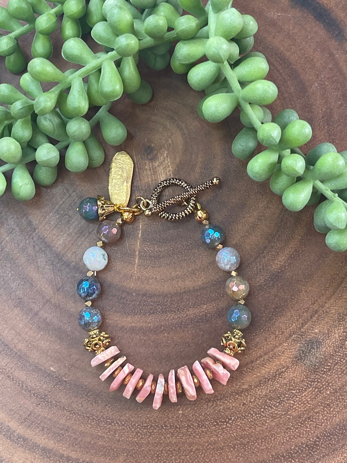 Rhodochrosite / Mystic Agate Beaded Bracelet