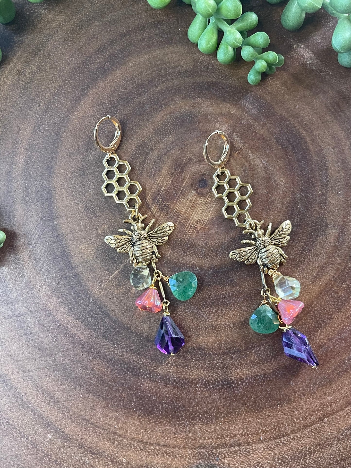 Bee /Honeycomb Gemstone Earrings