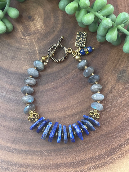 Lapis Lazuli Bracelet - Labradorite Beaded Bracelet - Gemstone Bracelet - Blue Bracelet