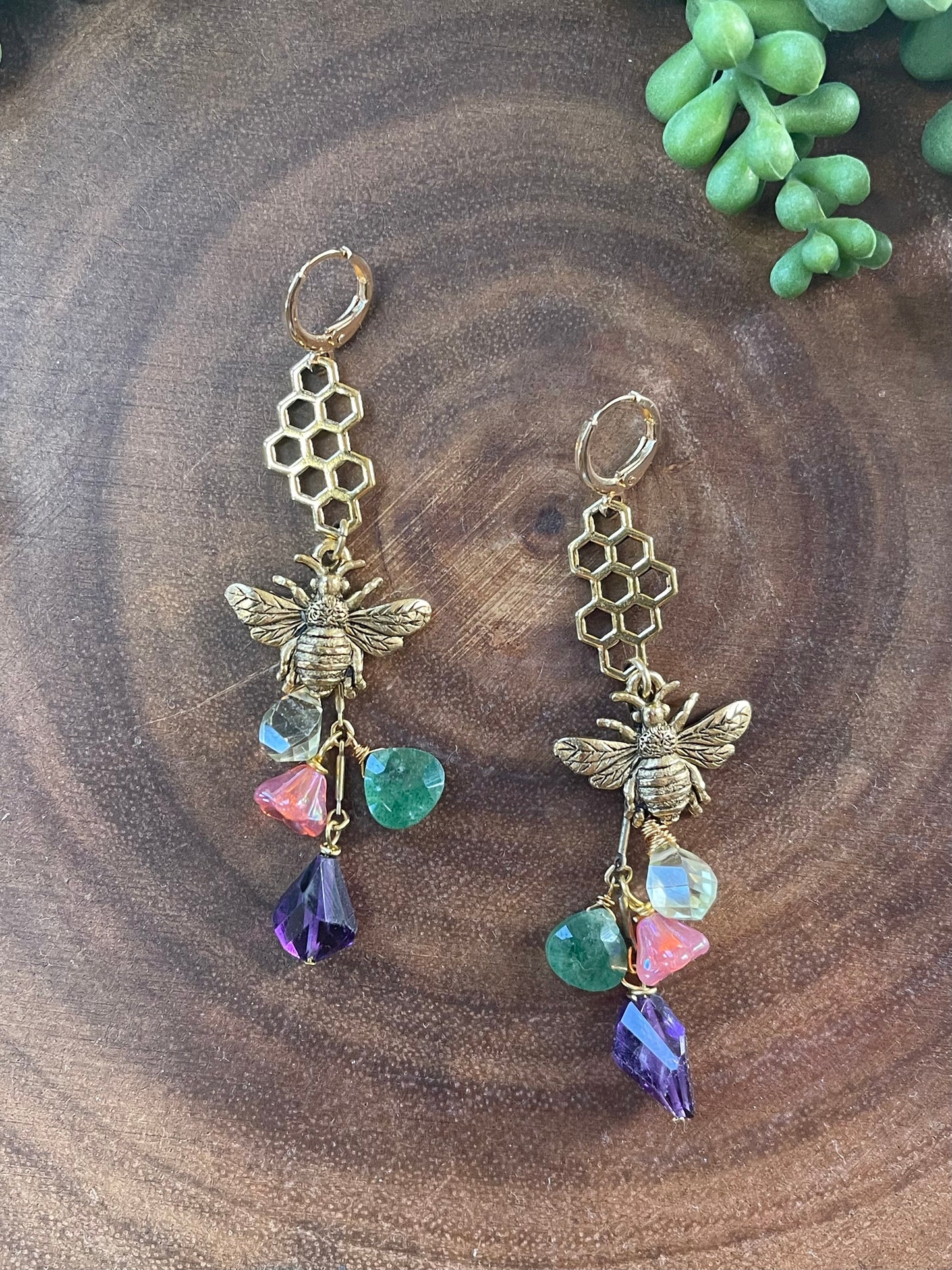 Bee /Honeycomb Gemstone Earrings