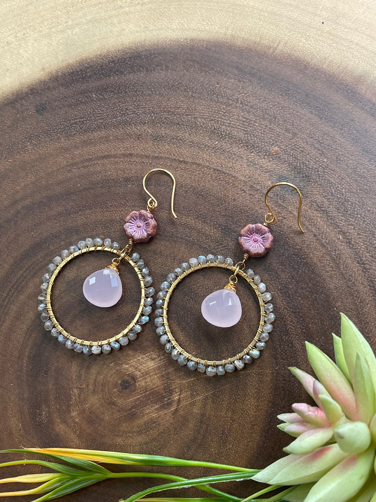 Rose Quartz / Labradorite Hoop Earrings