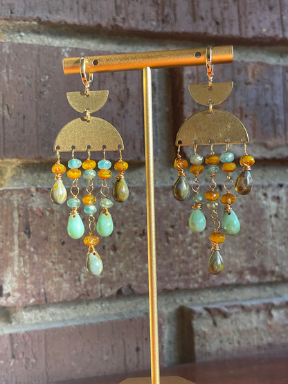 Orange/Green Czech Beaded Earrings