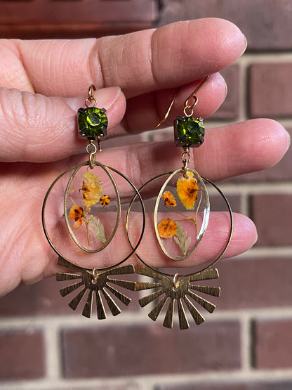 Orange Flower Resin Earrings