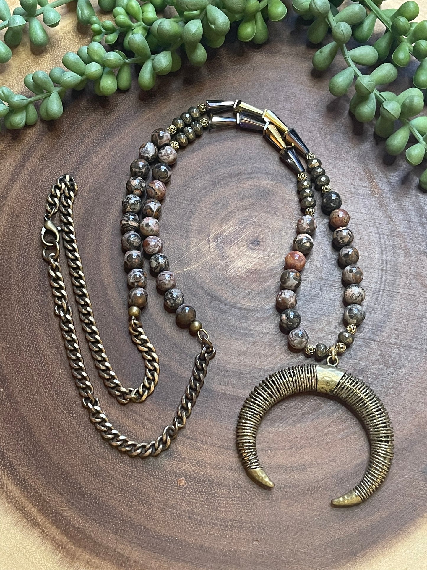 Brown Jasper Brass Necklace