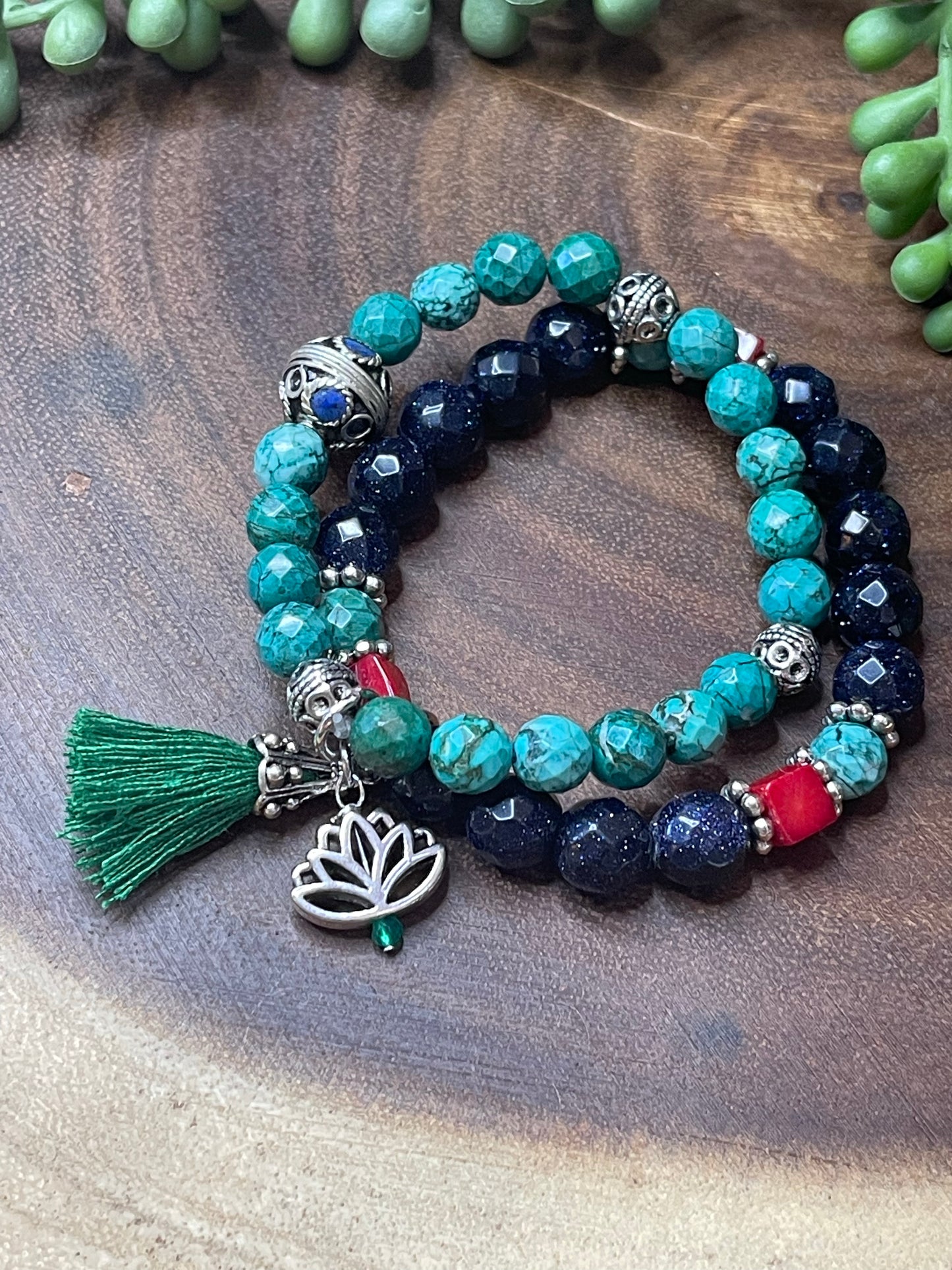 Blue Sunstone/Green Turquoise Bracelet Set