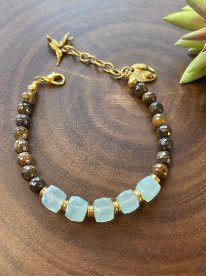 Aqua Chalcedony and Tiger Eye Bracelet