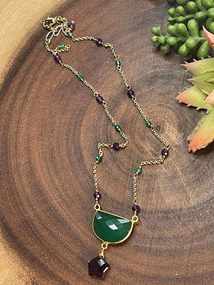 Green Chalcedony / Amethyst Quartz Necklace