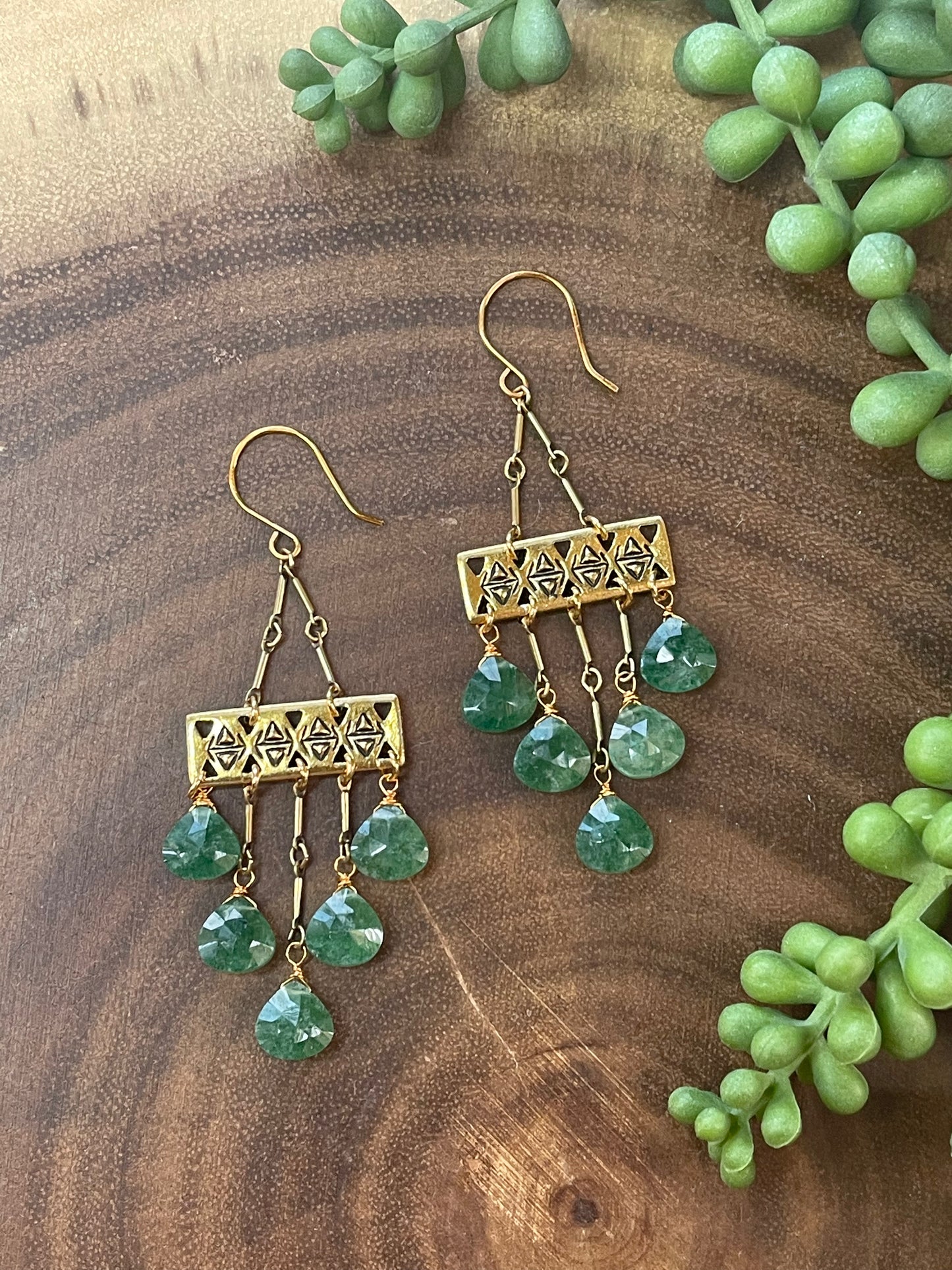 Green Strawberry Quartz Ethnic Earrings