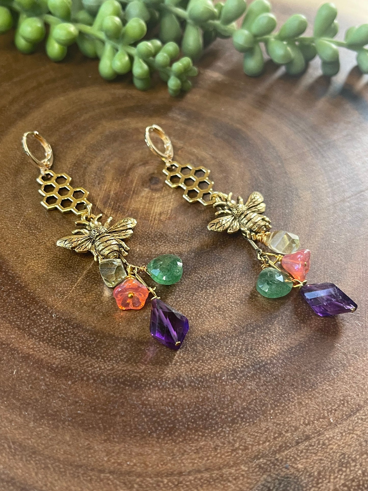 Bee /Honeycomb Gemstone Earrings