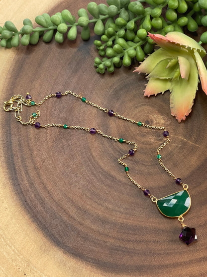 Green Chalcedony / Amethyst Quartz Necklace