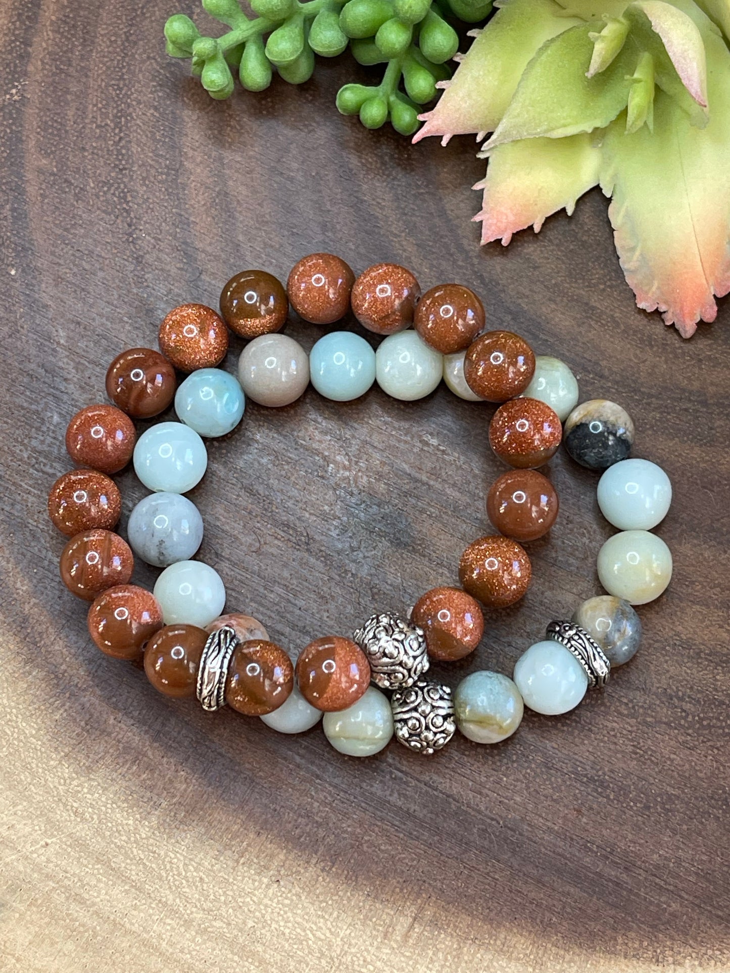 Gold Sandstone/Amazonite Bracelet Set